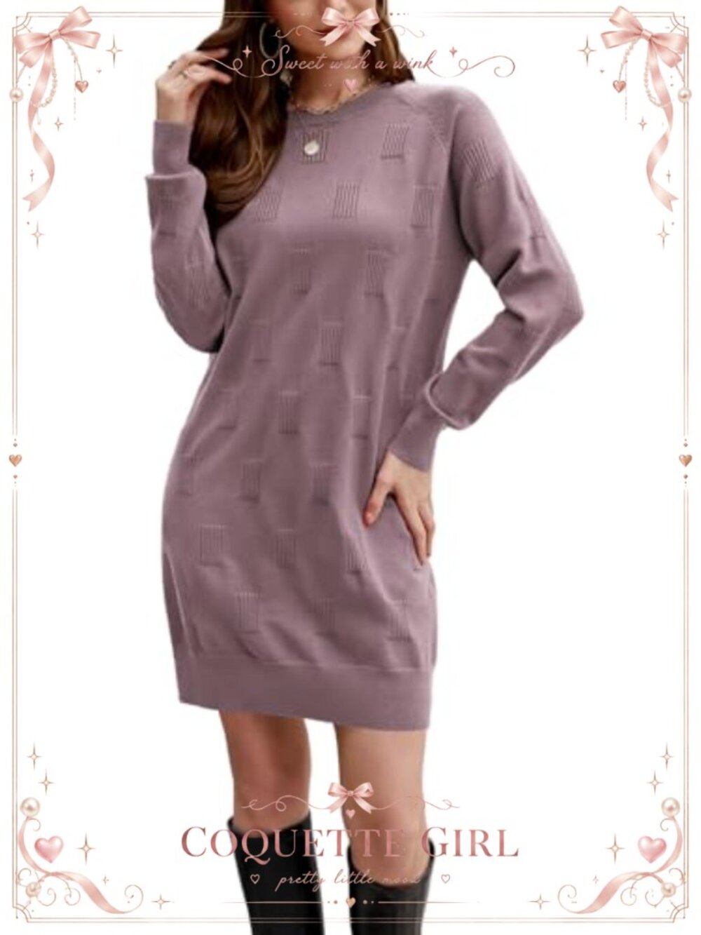 Womens Oversized Sweater Dress Crew Neck Long Sleeve Knit Midi Pullover